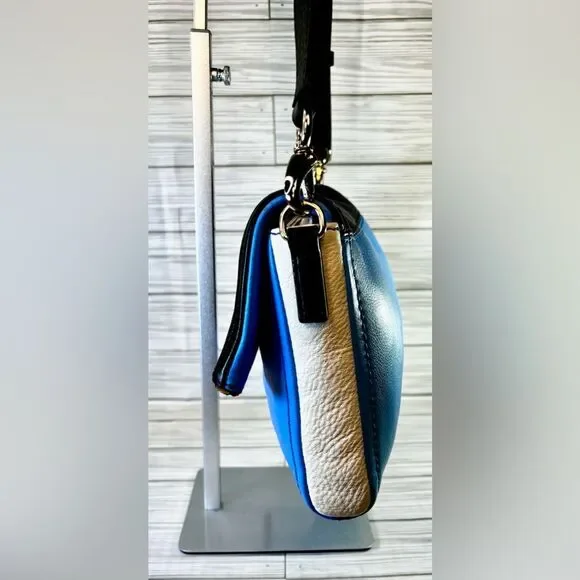 013-Kate Spade Marsala Blk,wht&blue color Block Leather Messenger Crossbody Bag - Picture 5 of 13